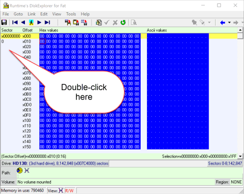 DiskExplorer: Select the first 512 bytes