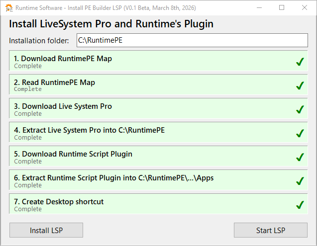 LiveSystem Pro and Runtime's plugin were successfully installed.