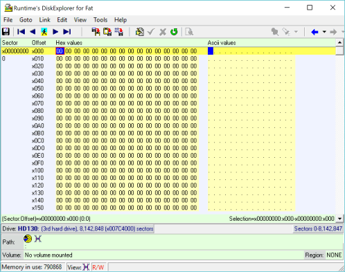 DiskExplorer: Cursor is on the first byte